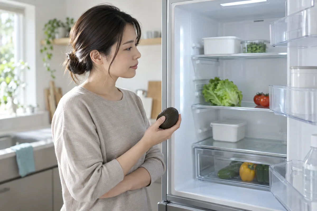 冷蔵庫の食材を確認する女性