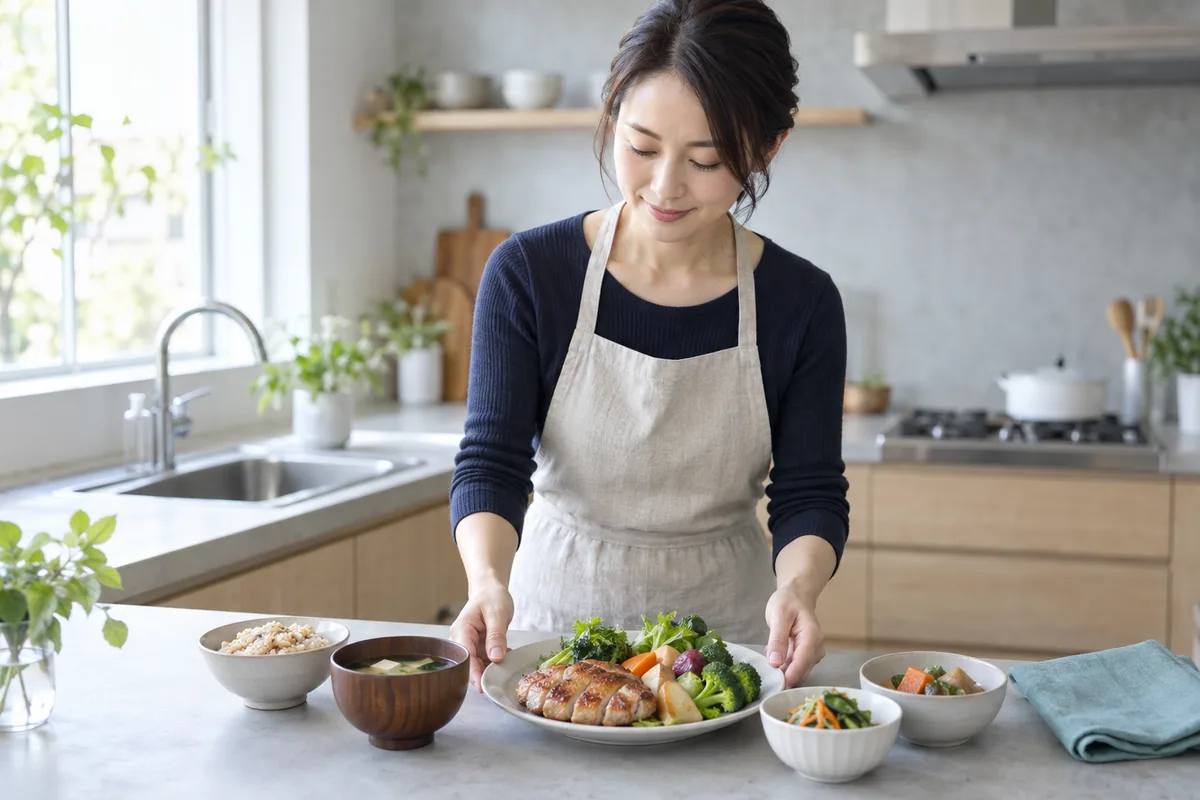 キッチンで料理をする女性