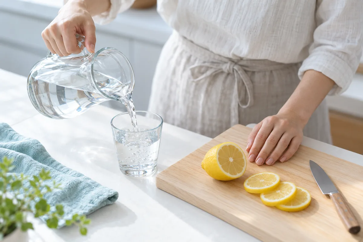 食卓でカップを手にする女性