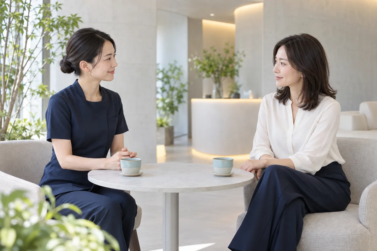 カウンセラーにダイエットの相談をする女性
