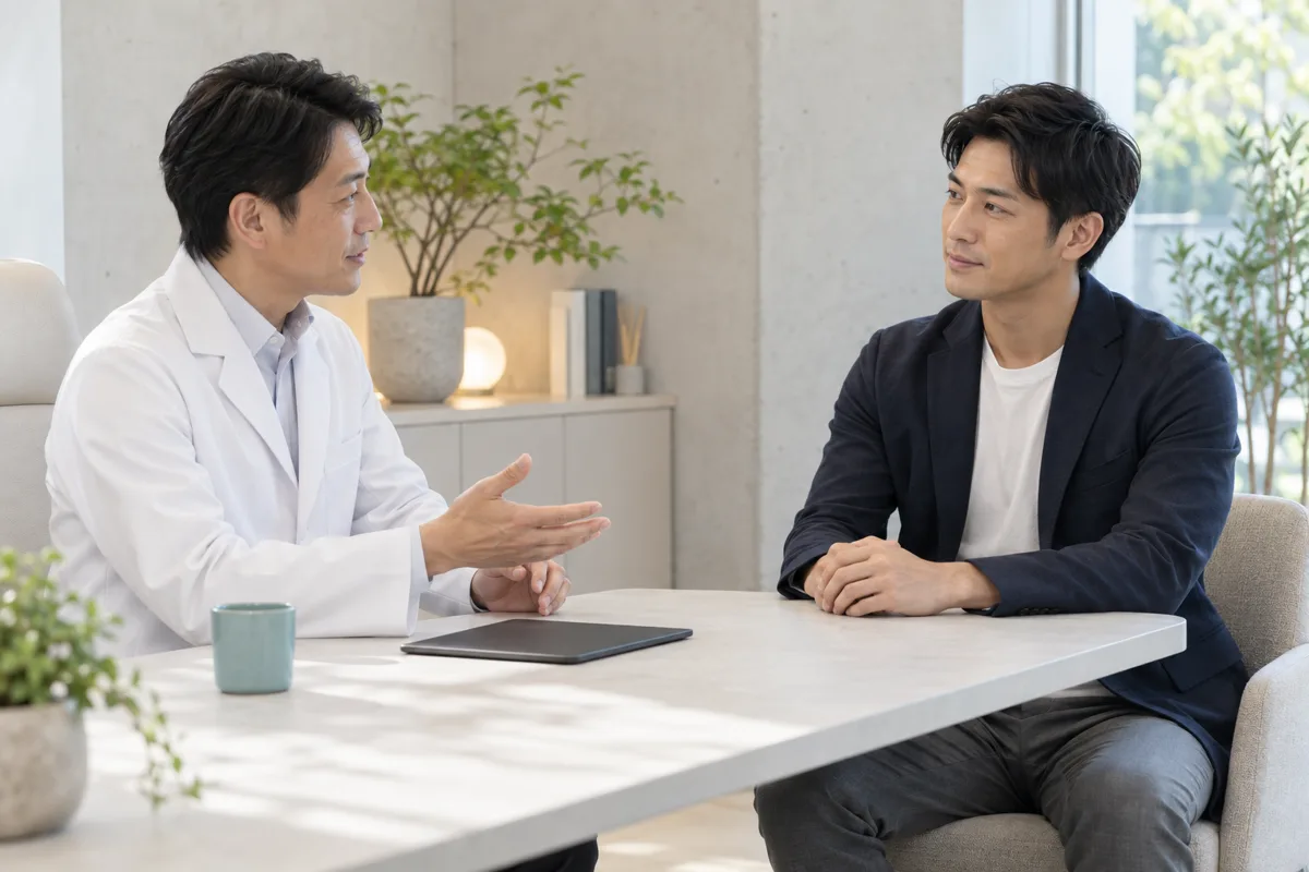 医師にダイエットの相談をする男性