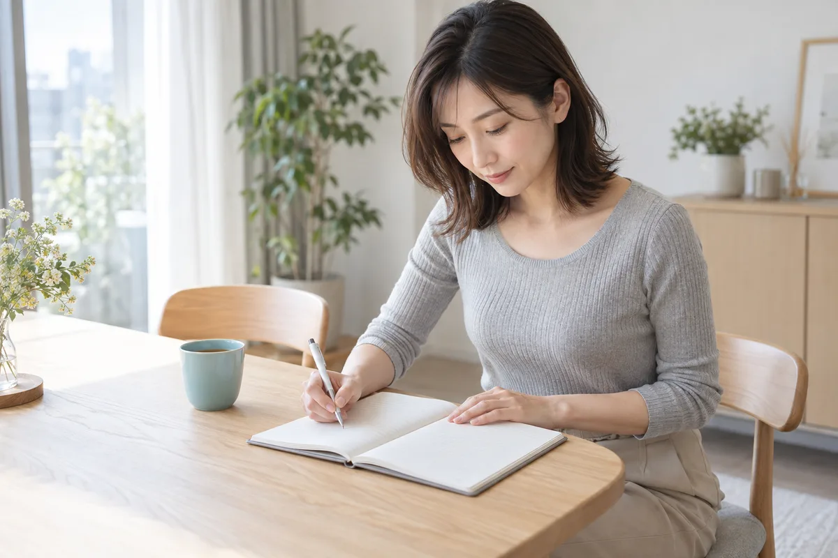 スケジュール帳を見る女性