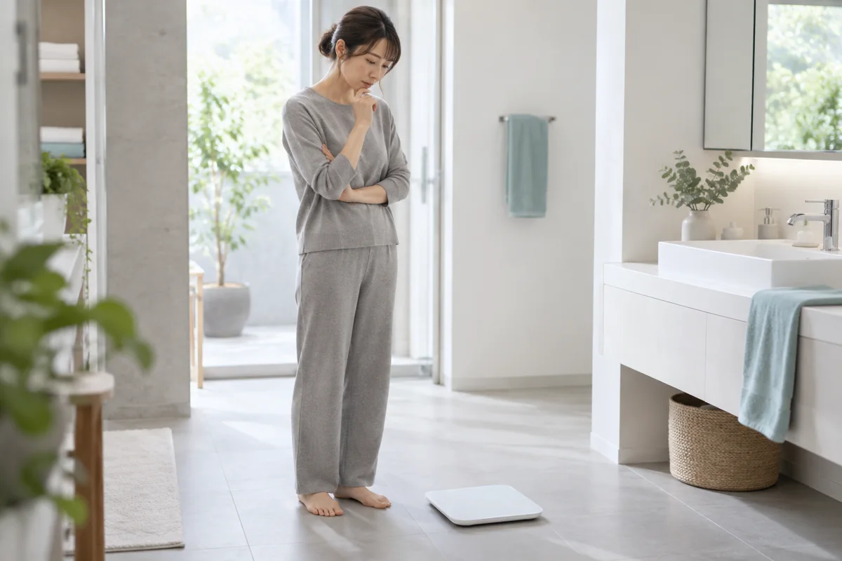 体重計に乗る女性